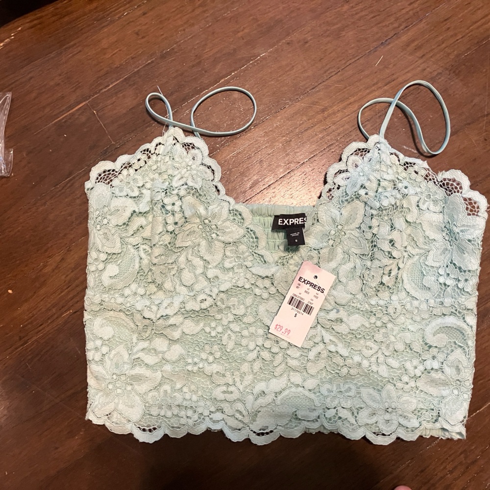 🎉MOVING SALE 🎉 
Express Floral Lace Bandeau Crop Top in Light Sea Foam Gree